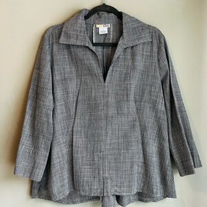 Cali Girls Gray Plaid Long Sleeve Blouse 100% Cotton Classic Lightweight Large